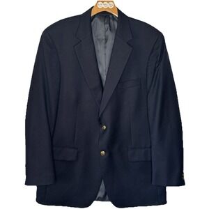 Savile Row Jacket Blazer Sport Coat Mens 42L Black Wool Gold Button Classic